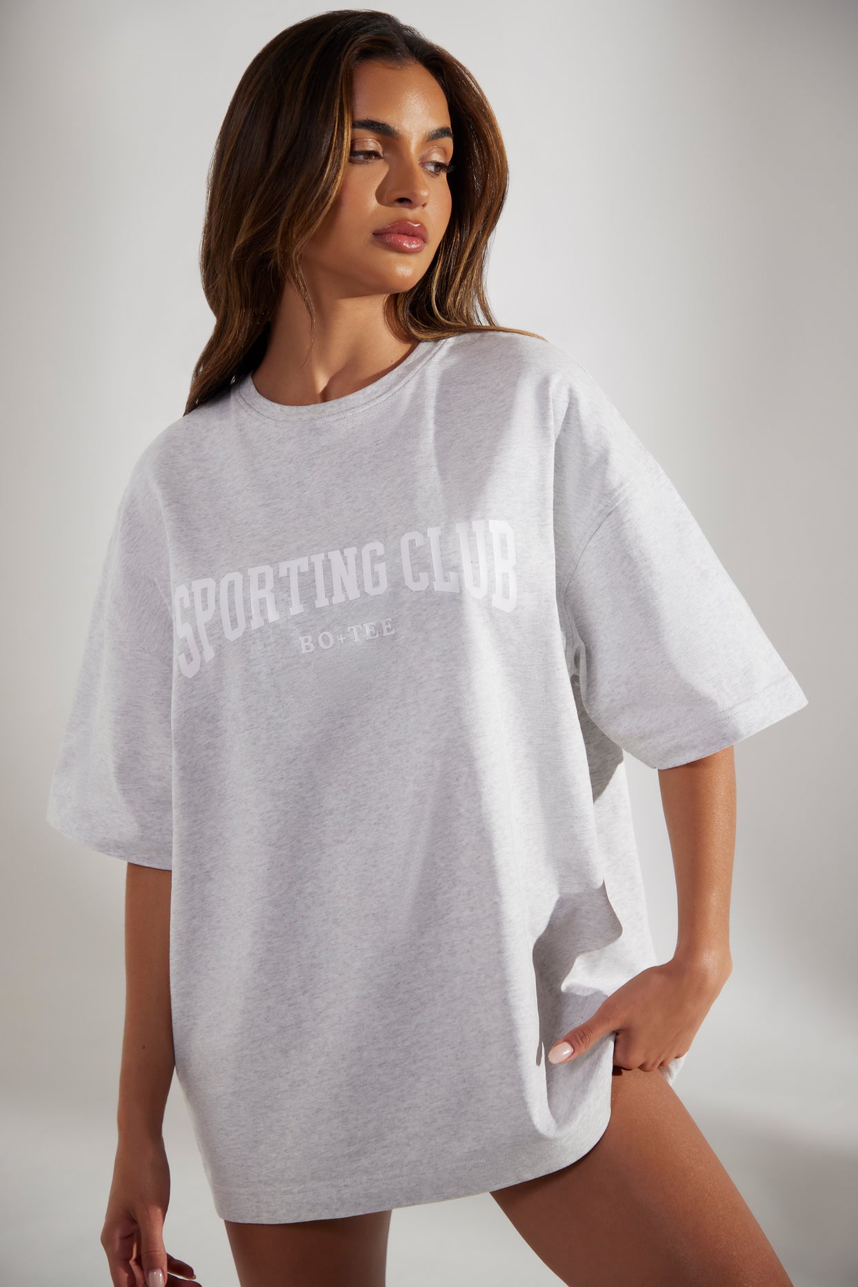 T-shirt oversize à manches courtes en gris chiné