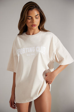 Oversize'owy T-shirt z krótkim rękawem w kolorze Heather Oat