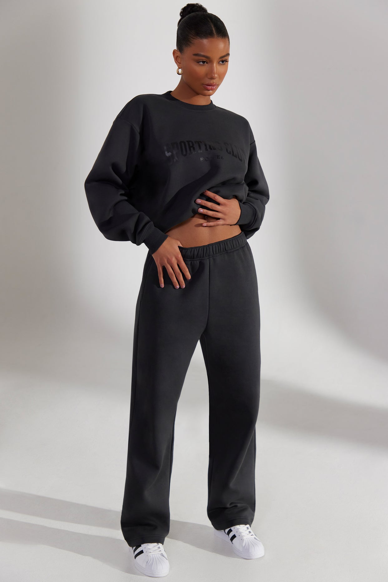 Principal Petite Wide Leg Joggers in Washed Black | Oh Polly