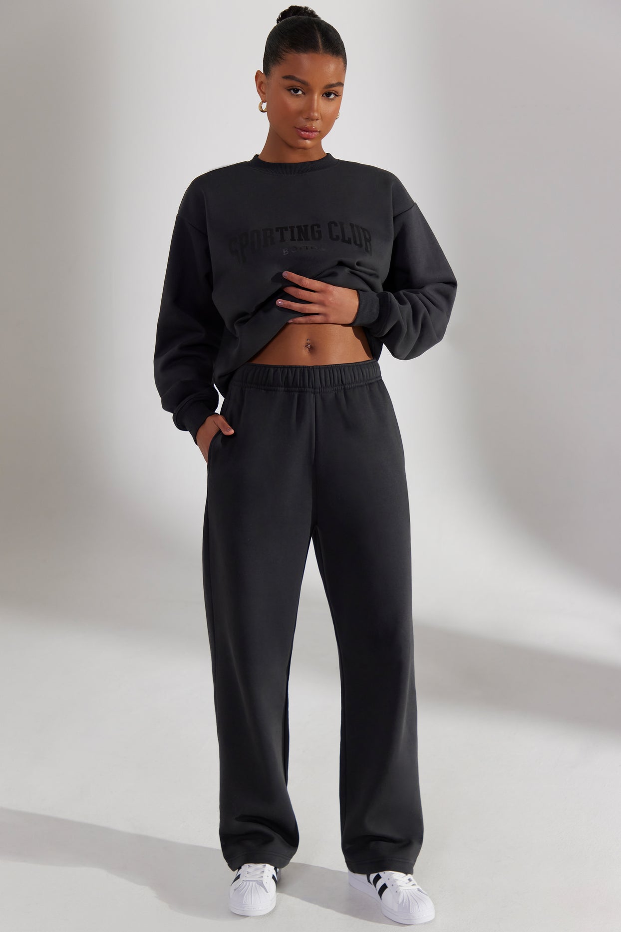 Principal Wide Leg Joggers in Washed Black | Oh Polly