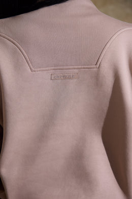 Sweat-shirt surdimensionné à demi-zip en taupe
