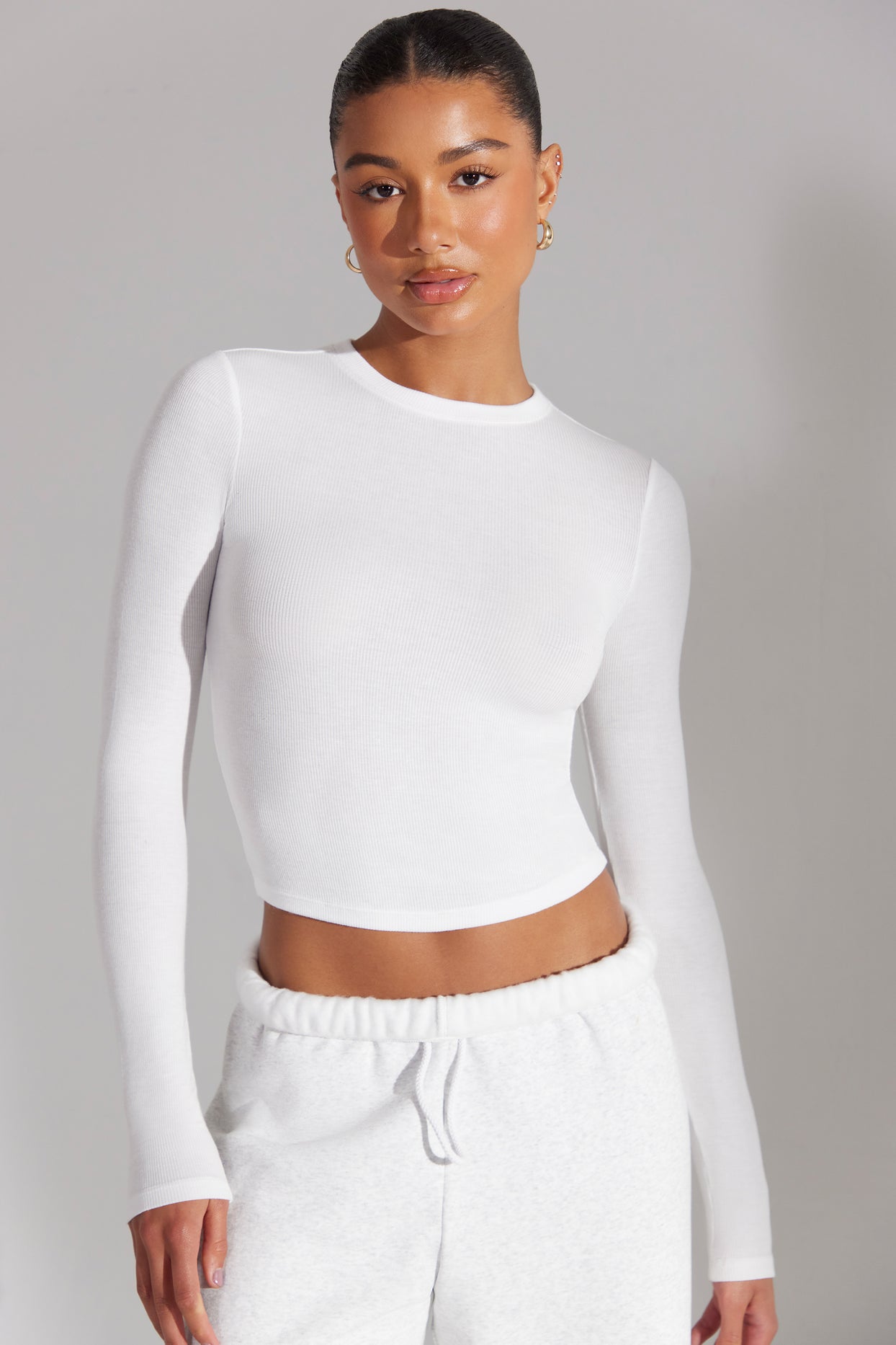 Soft Rib Long Sleeve Top in White