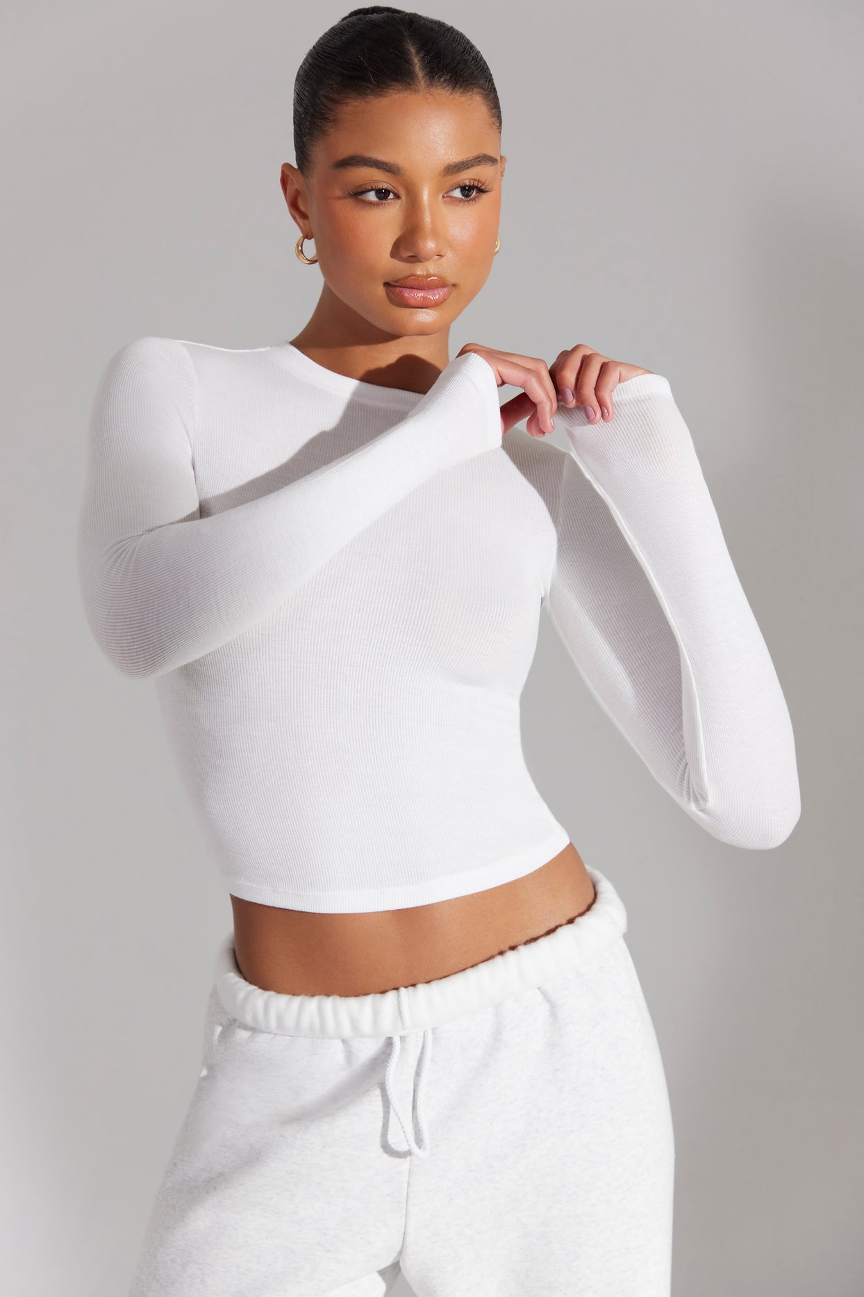 Elementary High Neck Long Sleeve Top in White