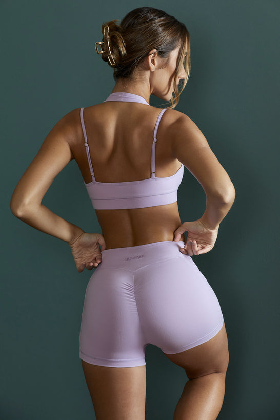 Plunge Neck Wrap Over Sports Bra in Lilac