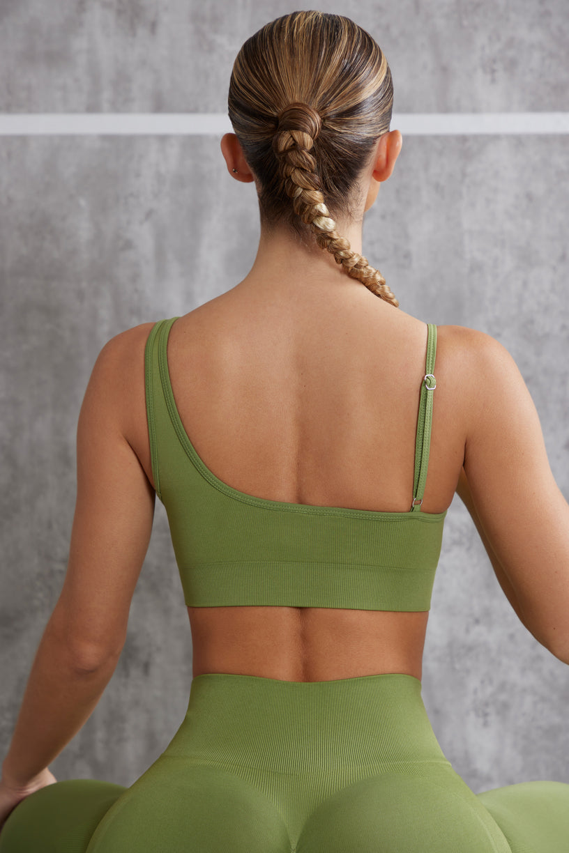Asymmetric Sports Bra in Olive - 2