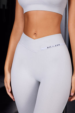 In Control High Waist Cross Over Ribbed Leggings in Ivory