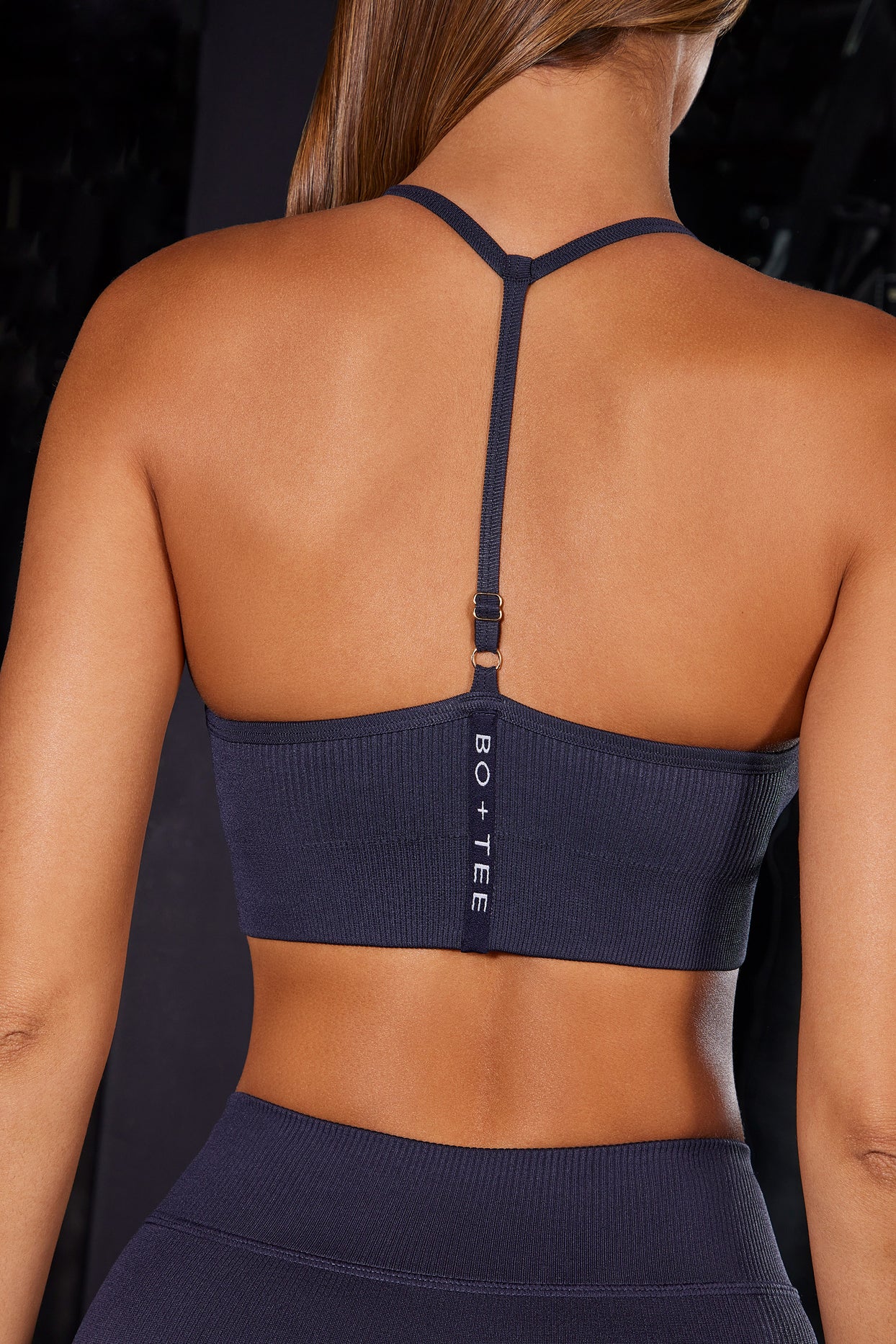 Scoop Neck Halter Sports Bra in Navy - 4