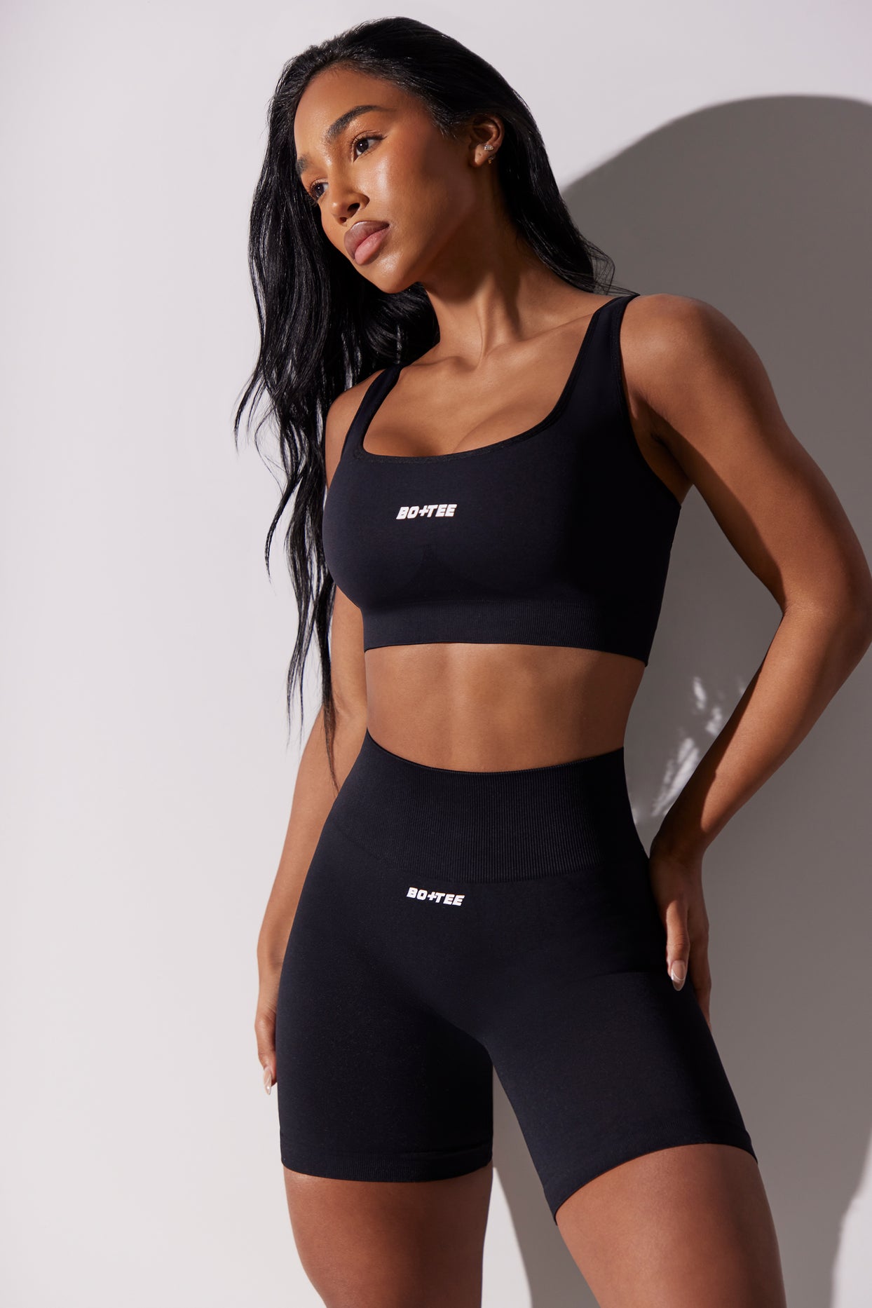 Open Back Square Neck Sports Bra in Black - 6