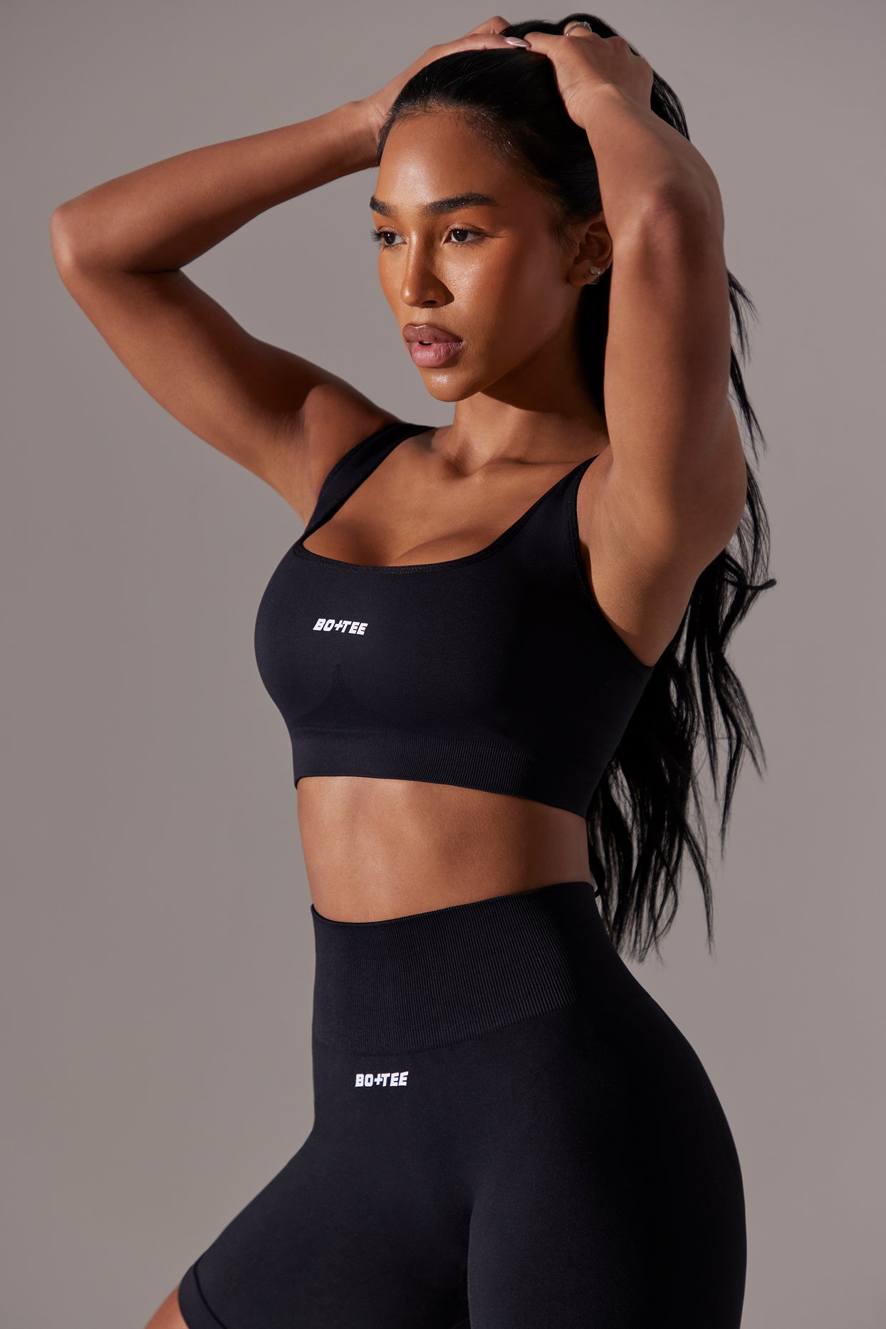 Open Back Square Neck Sports Bra in Black - 8