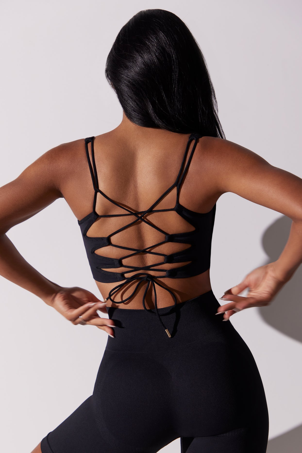 Open Back Square Neck Sports Bra in Black - 1