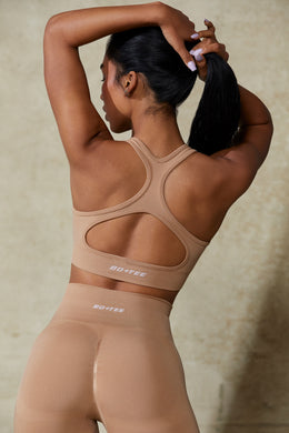Cut Out Define Luxe Sports Bra in Warm Taupe
