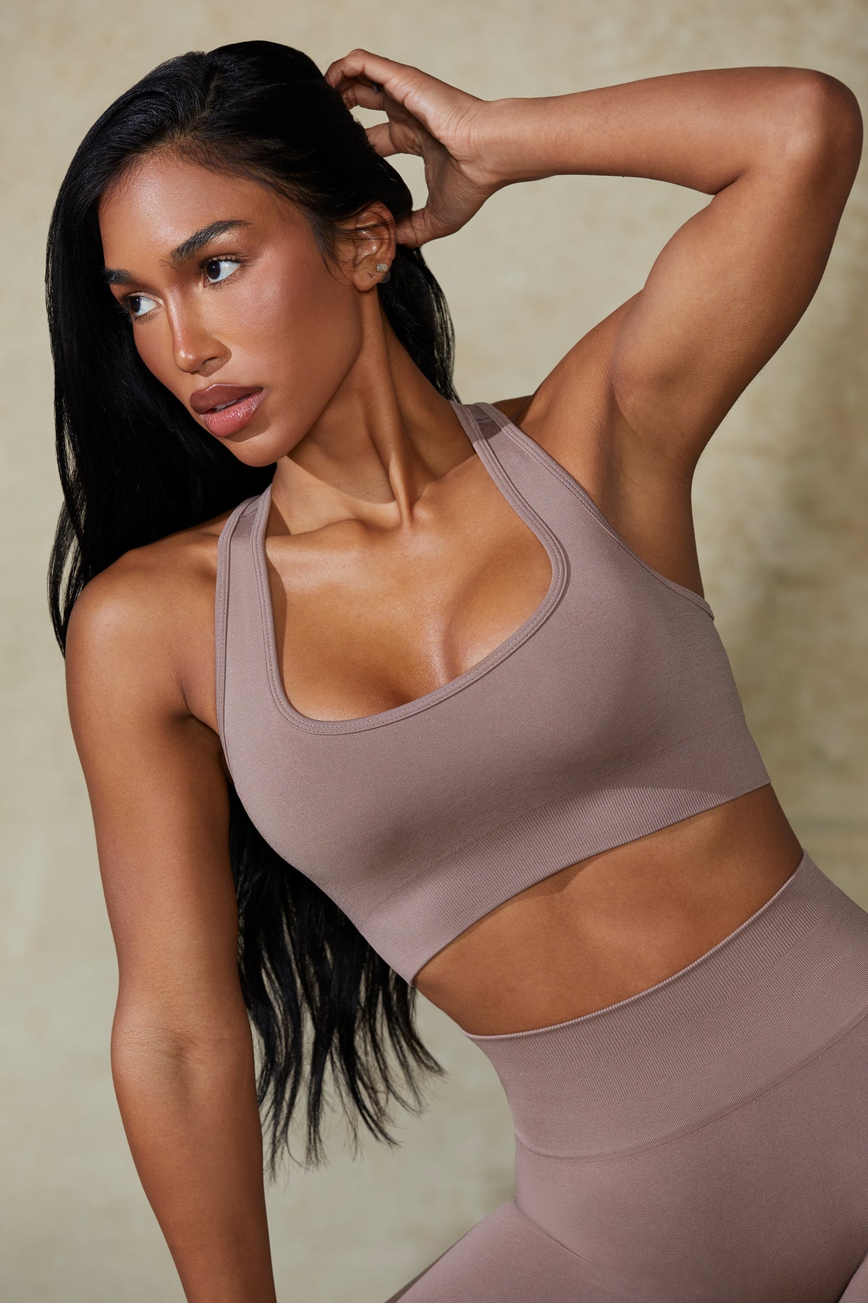 Mindset Cut Out Define Luxe Sports Bra in Mocha Oh Polly
