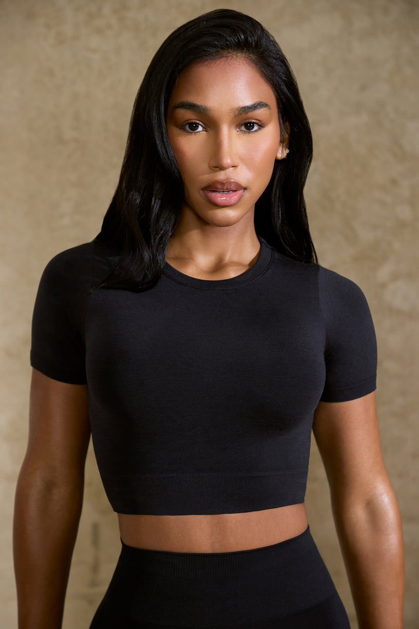 Define Luxe Baby Tee Crop Top in Black - 1