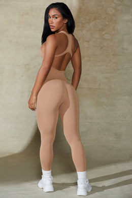 Open Back Define Luxe Unitard in Warm Taupe