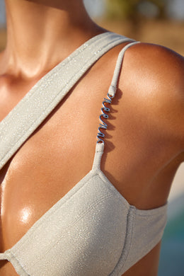 Asymmetric Underwired Bikini Top in Silver