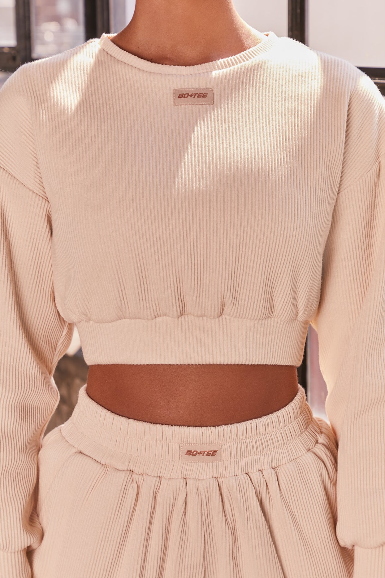 Slow It Down Petite Ribbed Full Length Cuffed Joggers in Cream - 6