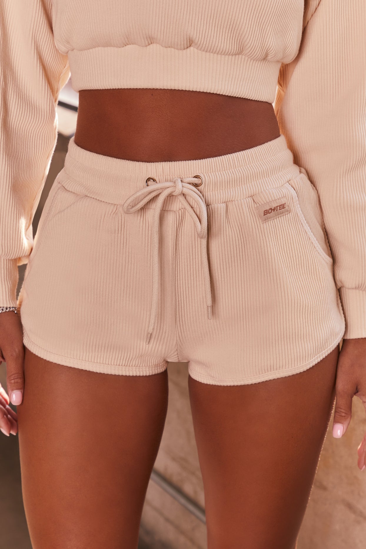 Ribbed Mini Shorts in Cream