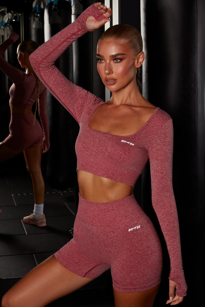Motion Seamless Long Sleeve Crop Top in Red