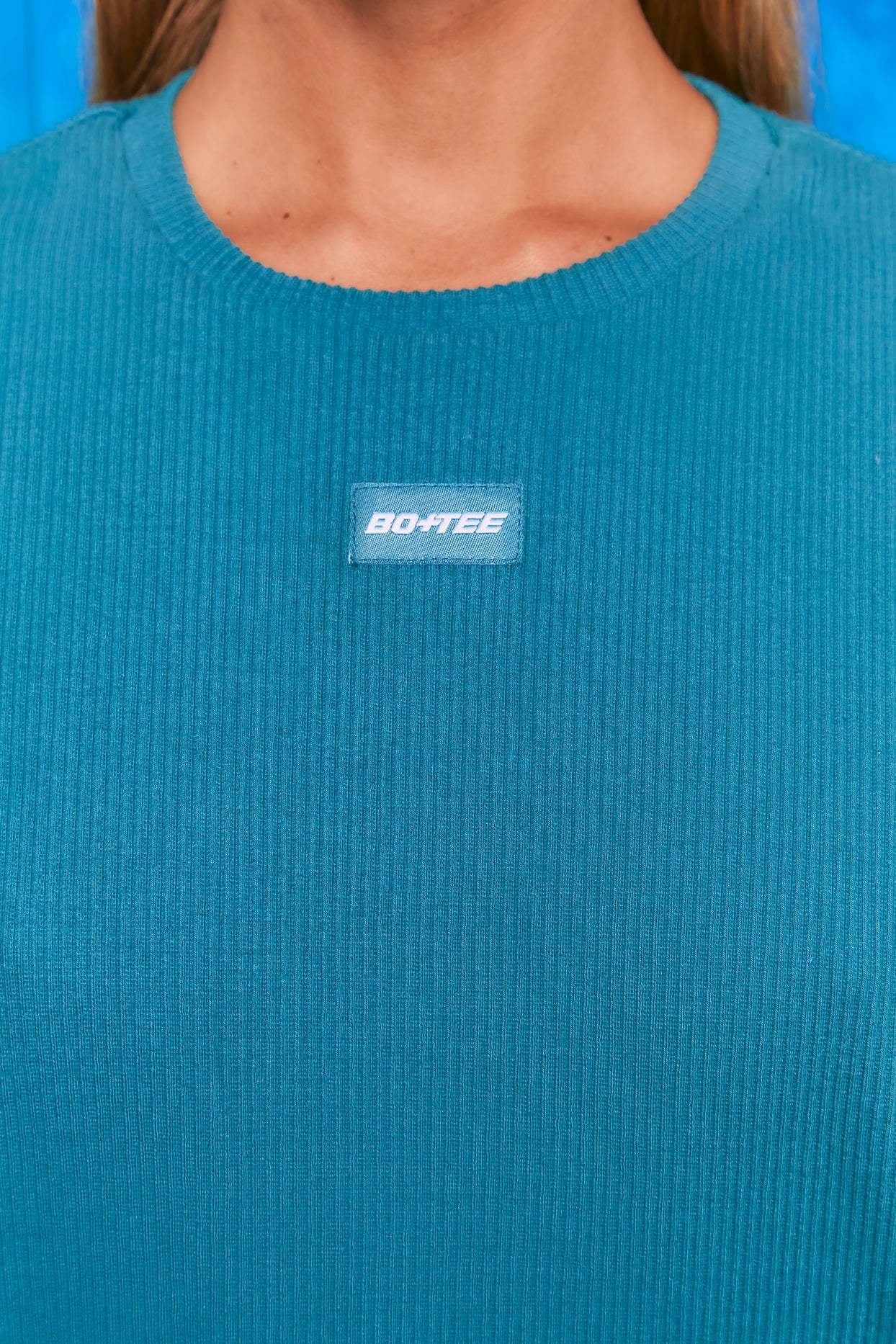 Recover Prążkowana bluza o przedłużonym fasonie w kolorze turkusowym