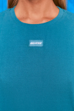 Recover Prążkowana bluza o przedłużonym fasonie w kolorze turkusowym