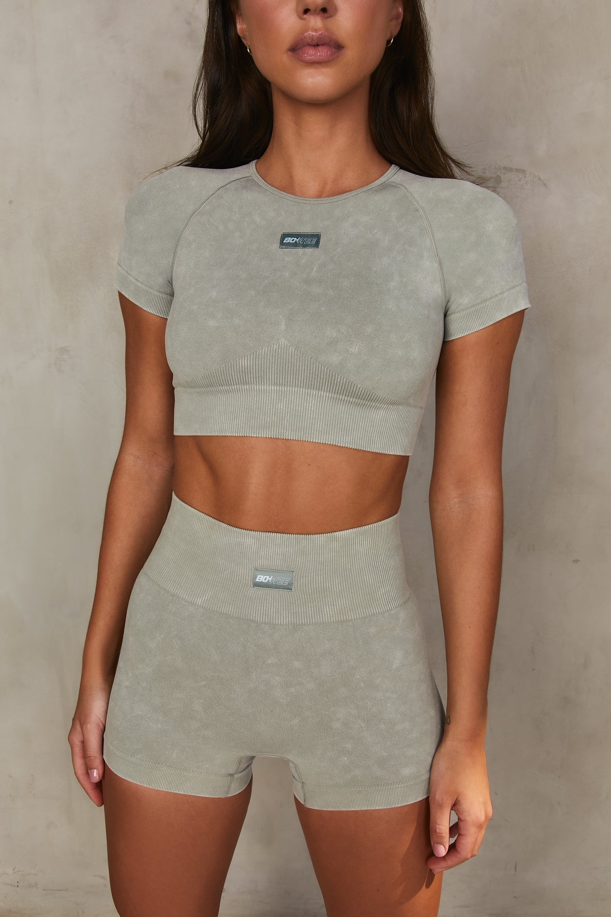 Systematic Seamless Acid Wash Crop Top in Sage