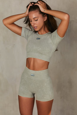 Systematic Seamless Acid Wash Crop Top in Sage