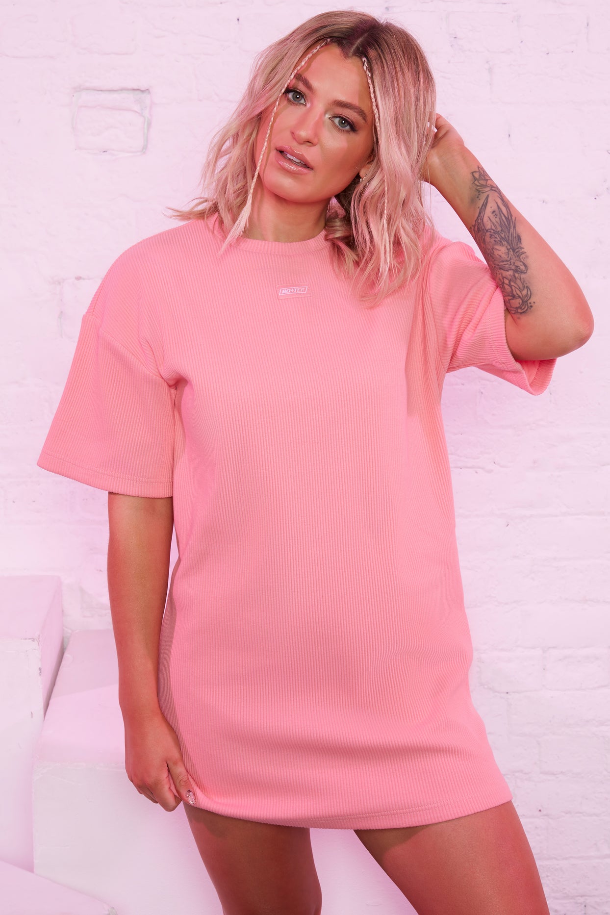 Take It Easy Ribbed Oversized T-Shirt in Coral