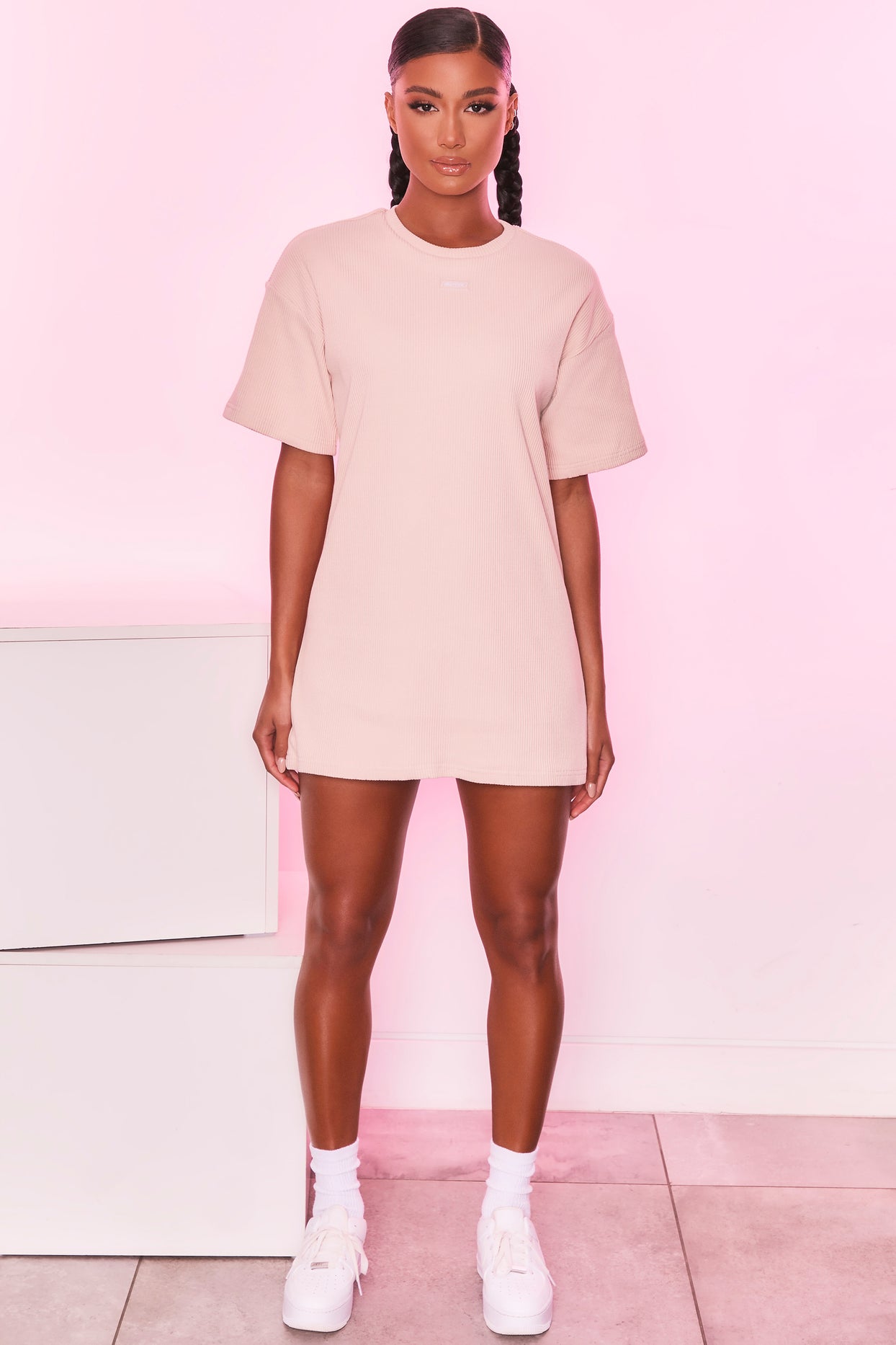Take It Easy Ribbed Oversized T-Shirt in Cream