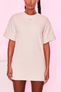 Take It Easy Prążkowany T-shirt oversize w kolorze kości słoniowej