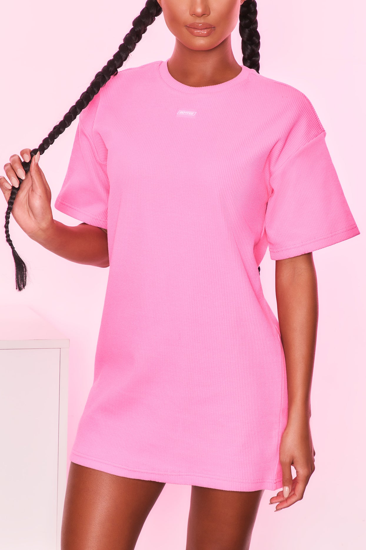 T-shirt oversize côtelé Take It Easy en rose bonbon