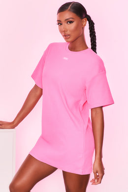 Take It Easy Prążkowany T-shirt oversize w kolorze cukierkowego różu