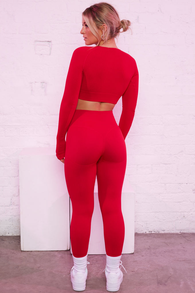 Strong Petite Ribbed Butt Lifting Leggings in Red