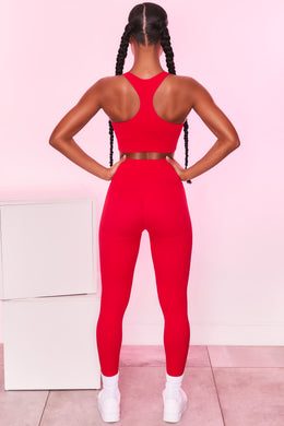 Ribbed Plunge Neck Sports Bra in Red