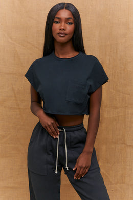 Pull Up Cropped Pocket T-Shirt in Black