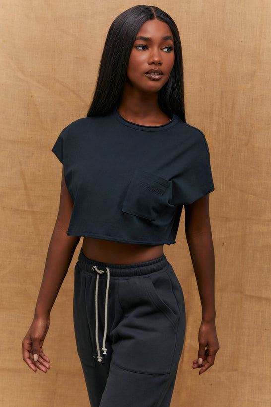 Pull Up Cropped Pocket T-Shirt in Black