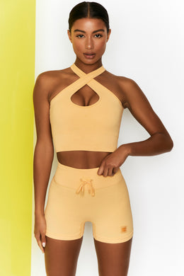 Ribbed Tie Front Mini Shorts in Yellow