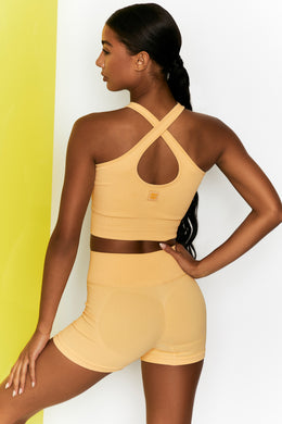 Move It Ribbed Tie Front Mini Shorts in Yellow