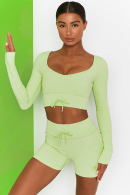 Time Check Ribbed Long Sleeve Crop Top in Lime