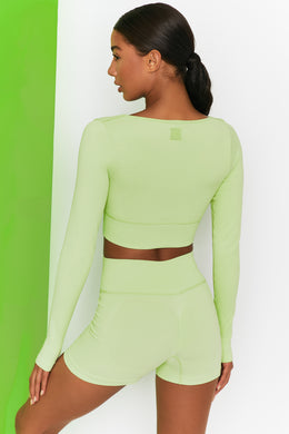 Time Check Ribbed Long Sleeve Crop Top in Lime