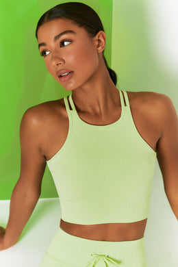 Feel Your Power Ribbed Racer Crop Top in Lime