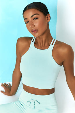 Feel Your Power Ribbed Racer Crop Top in Light Blue