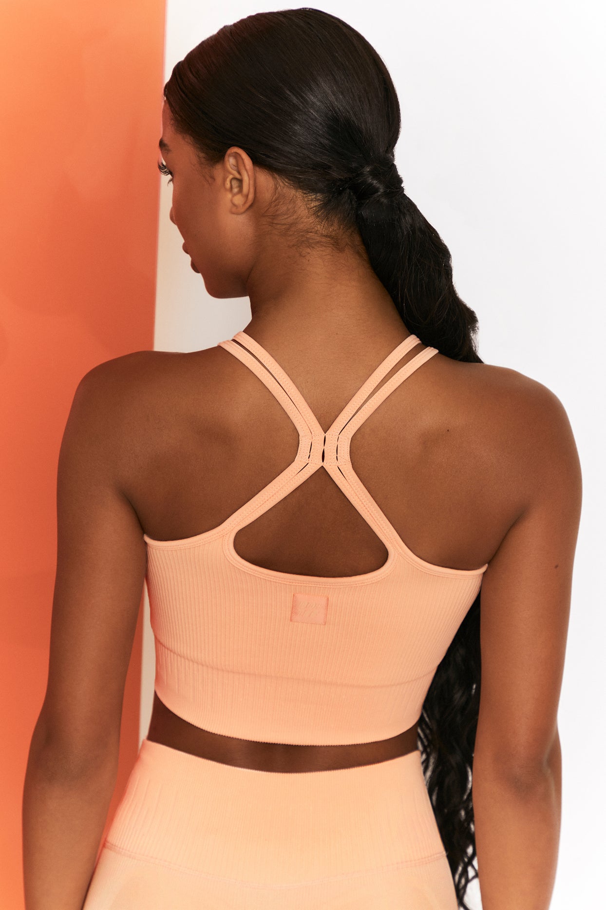Feel Your Power Ribbed Racer Crop Top in Peach
