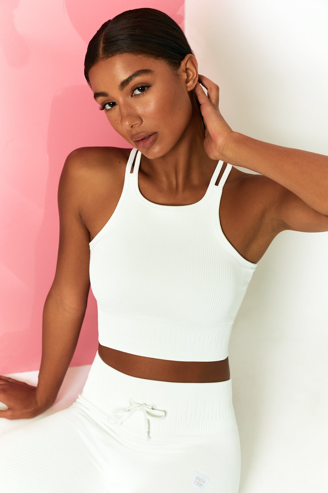 Feel Your Power Ribbed Racer Crop Top in White