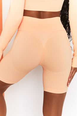 Ribbed Tie Front Cycling Shorts in Peach