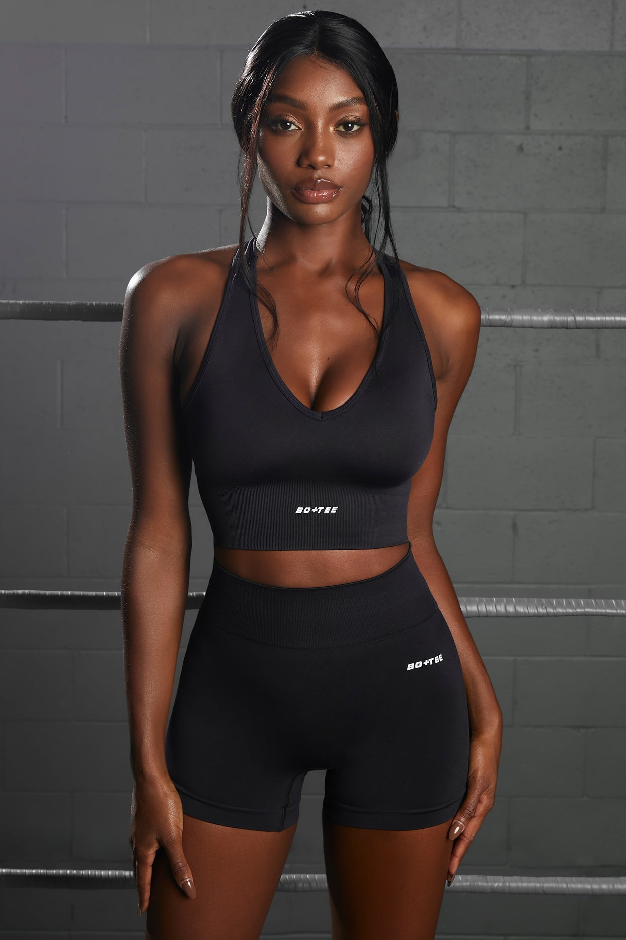 Racer Knot Back Seamless Crop Top in Black