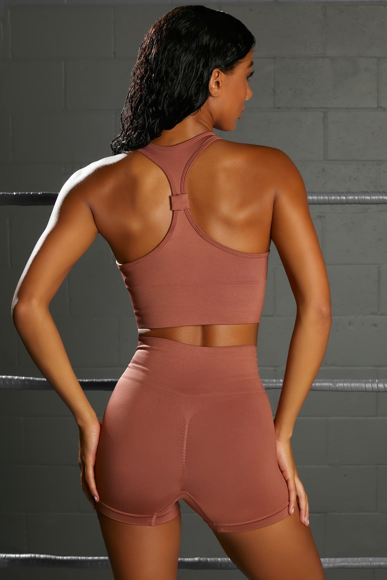 Curved Waist Seamless Mini Shorts in Rust