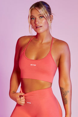 Seamless High Strap Crop Top in Coral