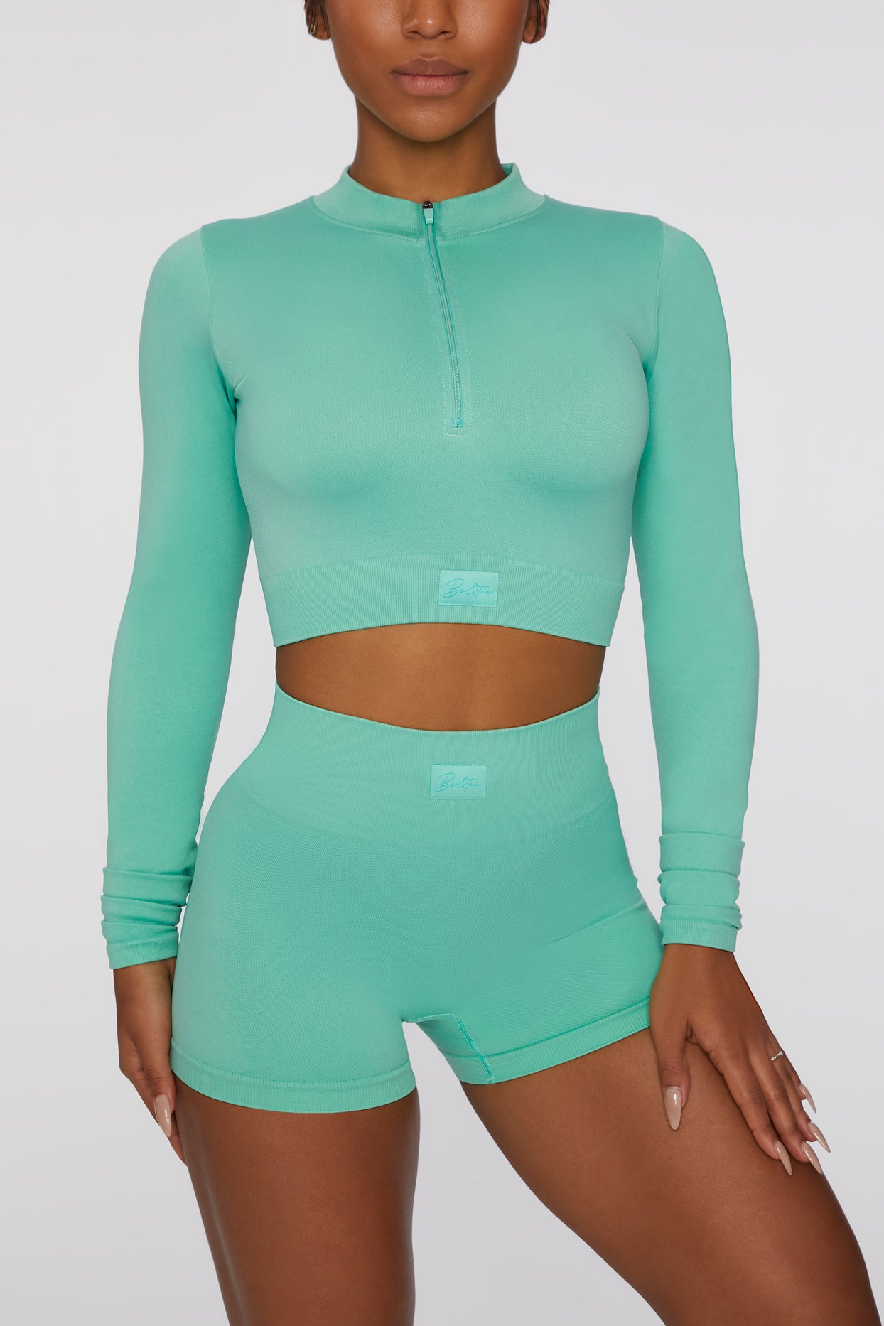 Long Sleeve Crop Top in Turquoise