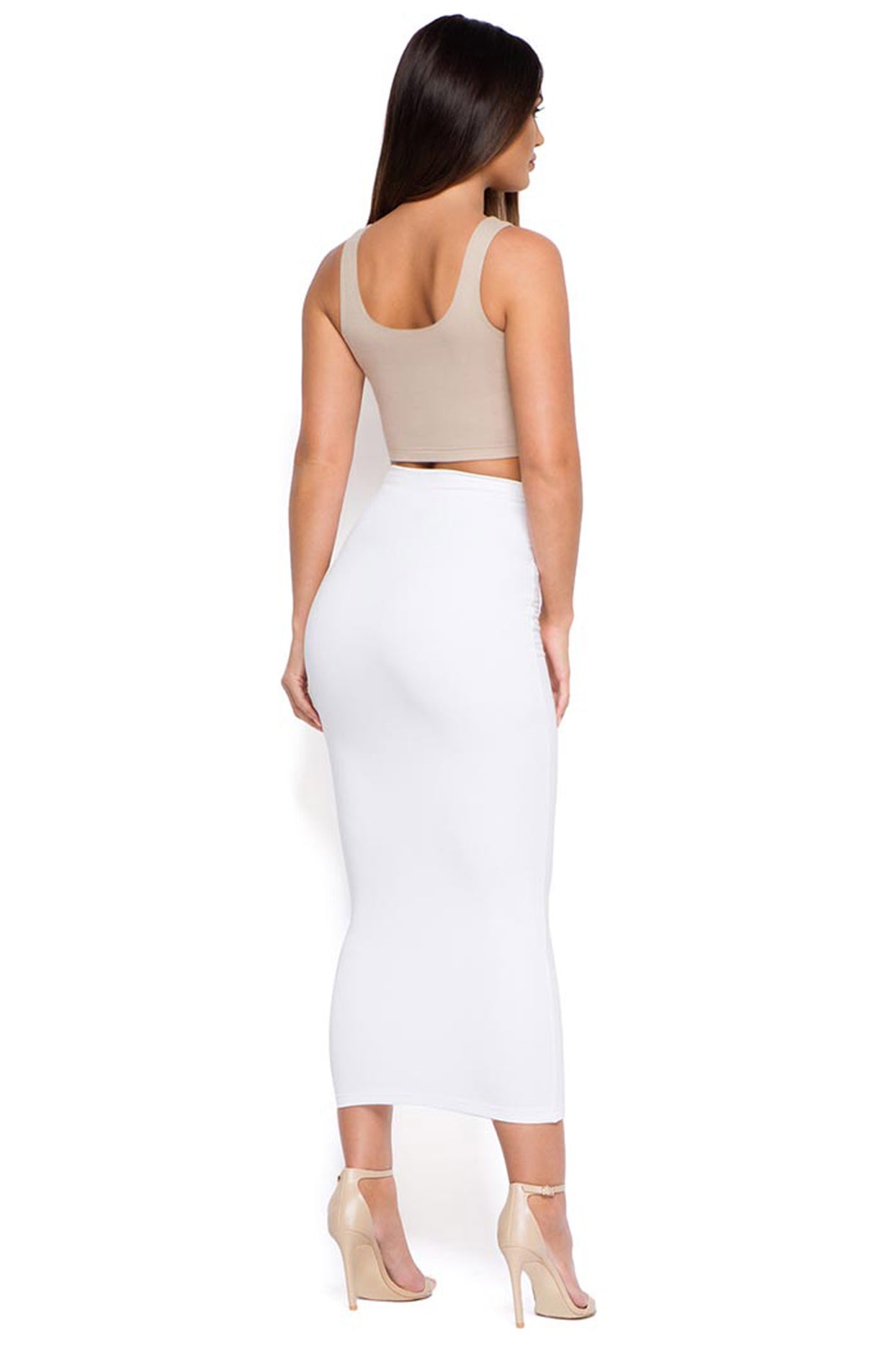 Behind The Curve High Waisted Midi Skirt in White