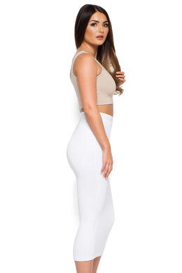 Behind The Curve High Waisted Midi Skirt in White